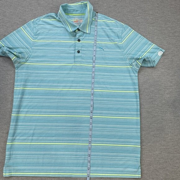 Puma Mens Polo Top Sz L Turquoise Short Sleeve Striped Dry Cell Golf Active Tee - Picture 10 of 13